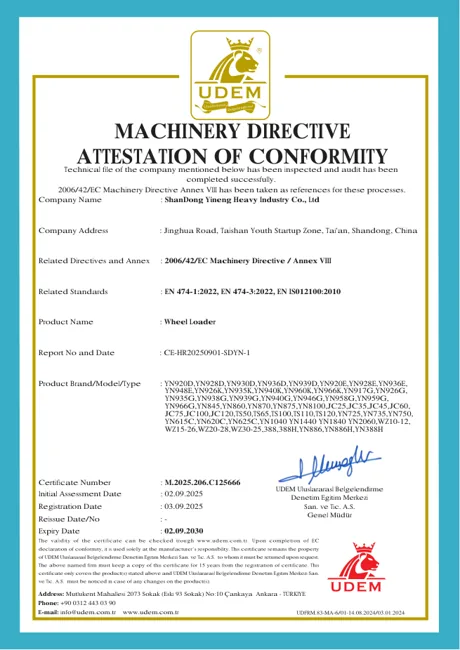 Wheel loader conformity attestation